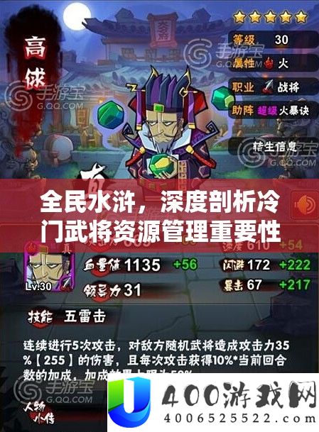 全民水浒，深度剖析冷门武将资源管理重要性及高效实战运用策略