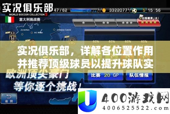 实况俱乐部，详细解答各地位感化并推荐顶级球员以提拔球队实力