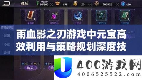 雨血影之刃游戏中元宝高效使用与技巧计划深度技能分析