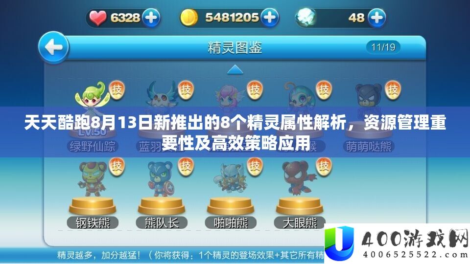 天天酷跑8月13日新推出的8个精灵属性解析，资源管理重要性及高效策略应用