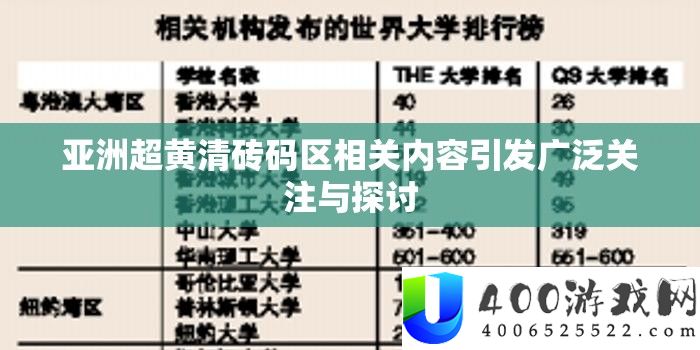亚洲超黄清砖码区相关内容引发广泛关注与探讨