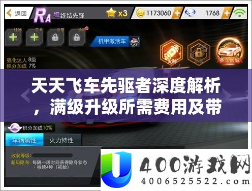 天天飞车先驱者深度解析，满级升级所需费用及带来的超值游戏体验