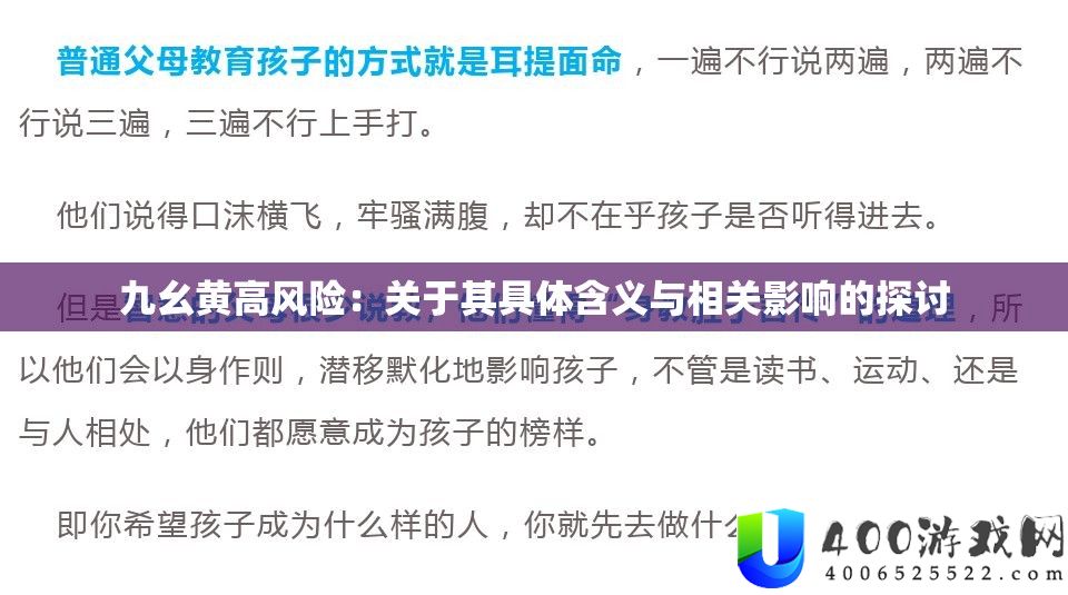 九幺黄高风险：关于其具体含义与相关影响的探讨