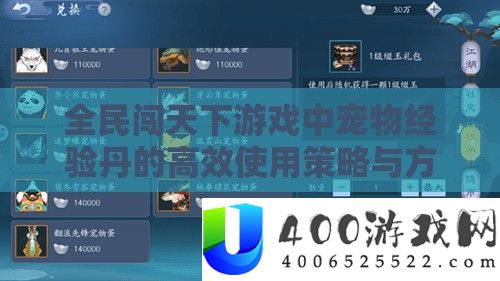 全民闯天下游戏中宠物经验丹的高效使用策略与方法深度解析