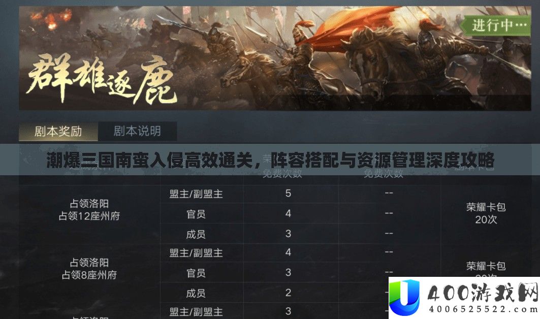 潮爆三国南蛮入侵高效通关，声势搭配与资本经管深度攻略