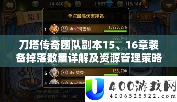 刀塔传奇团队正本15、16章设备掉落数量详细解答及资本经管技巧切磋