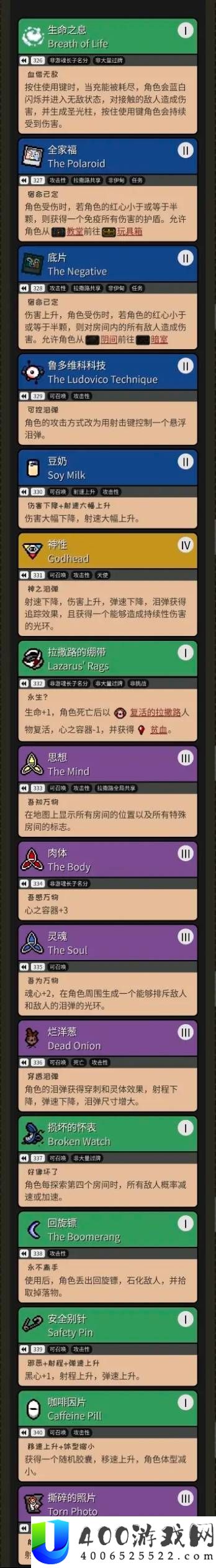 以撒的结合重生全道具以及效果一览
