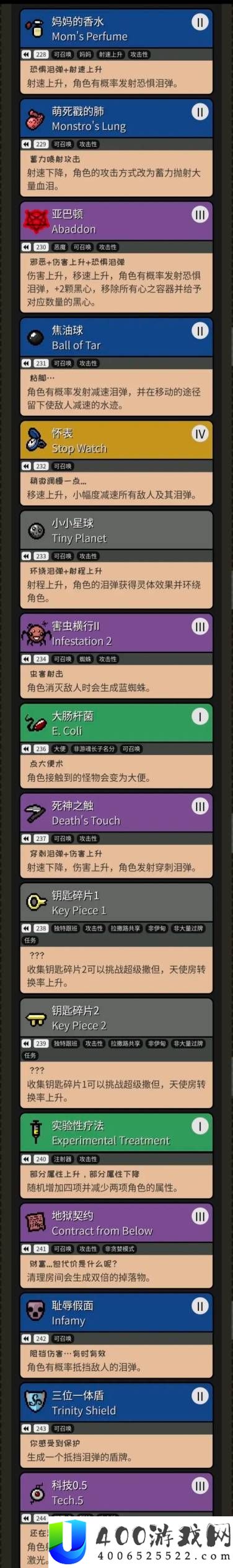 以撒的结合重生全道具以及效果一览