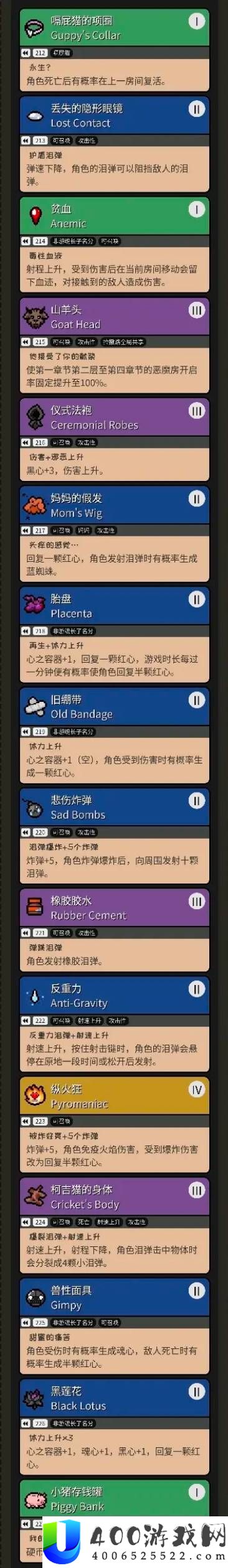 以撒的结合重生全道具以及效果一览