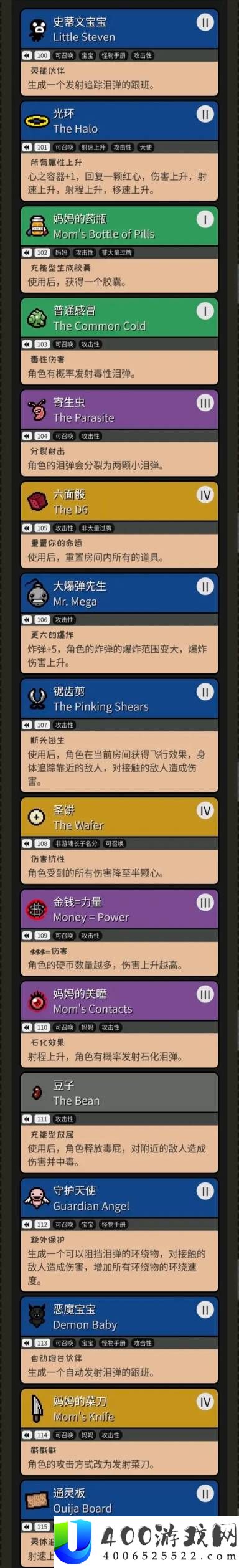 以撒的结合重生全道具以及效果一览