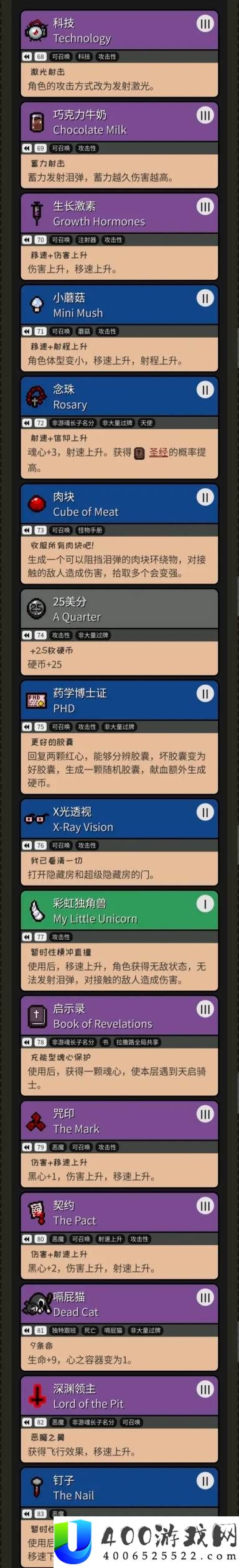 以撒的结合重生全道具以及效果一览