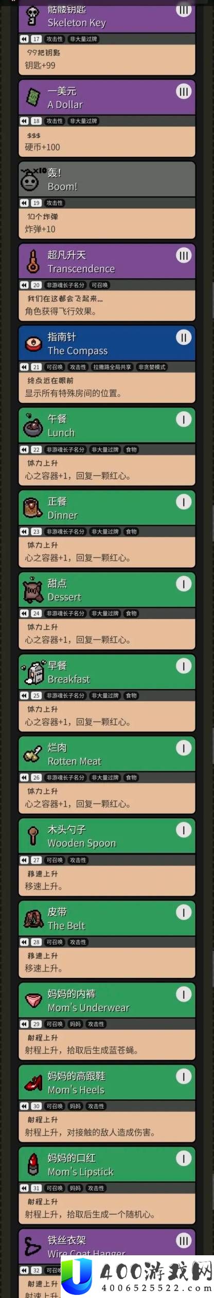 以撒的结合重生全道具以及效果一览