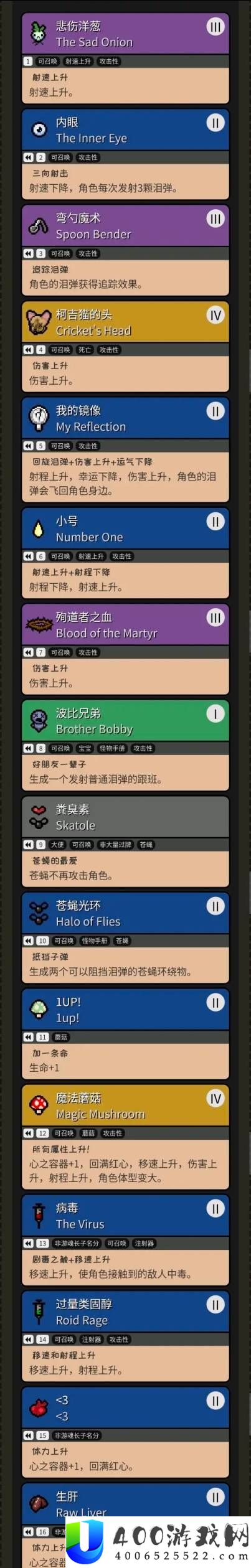 以撒的结合重生全道具以及效果一览