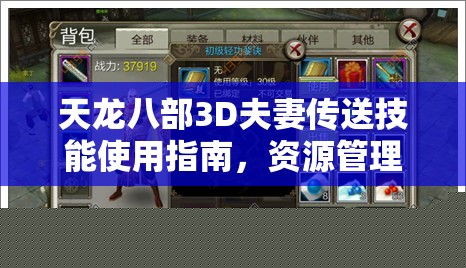 天龙八部3D夫妻传送技能指南：高效资源管理技巧