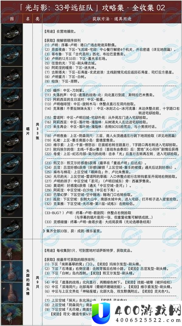 《光与影33号远征队》唱片与刷头精全收集攻略｜唱片位置详细汇总